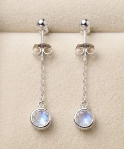 Mist Moonlight Drop Earrings – Natural Moonstone & Sterling Silver
