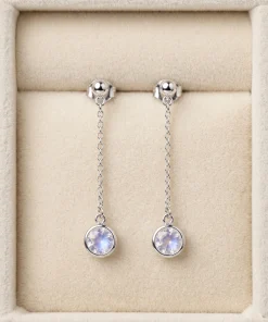 Mist Moonlight Drop Earrings – Natural Moonstone & Sterling Silver
