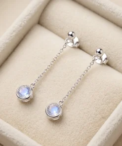 Mist Moonlight Drop Earrings – Natural Moonstone & Sterling Silver