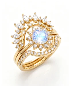 Moonstone Starlight Crown Ring Set