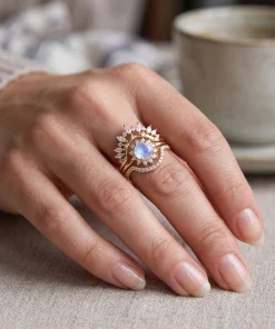 Moonstone Starlight Crown Ring Set
