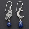 Owl & Crescent Moon Natural Lapis Lazuli Earrings