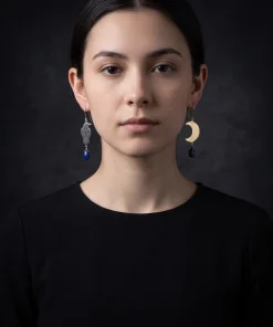 Owl & Crescent Moon Natural Lapis Lazuli Earrings