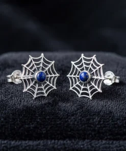 Lapis Lazuli Spiderweb Stud Earrings in 925 Sterling Silver