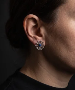 Lapis Lazuli Spiderweb Stud Earrings in 925 Sterling Silver