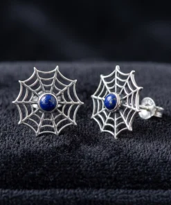 Lapis Lazuli Spiderweb Stud Earrings in 925 Sterling Silver