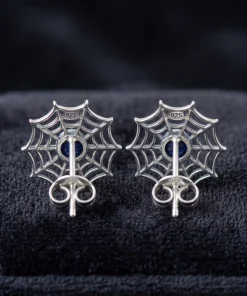 Lapis Lazuli Spiderweb Stud Earrings in 925 Sterling Silver