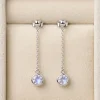 Front view of Mist Moonlight moonstone earrings with delicate chain drops and round bezels
